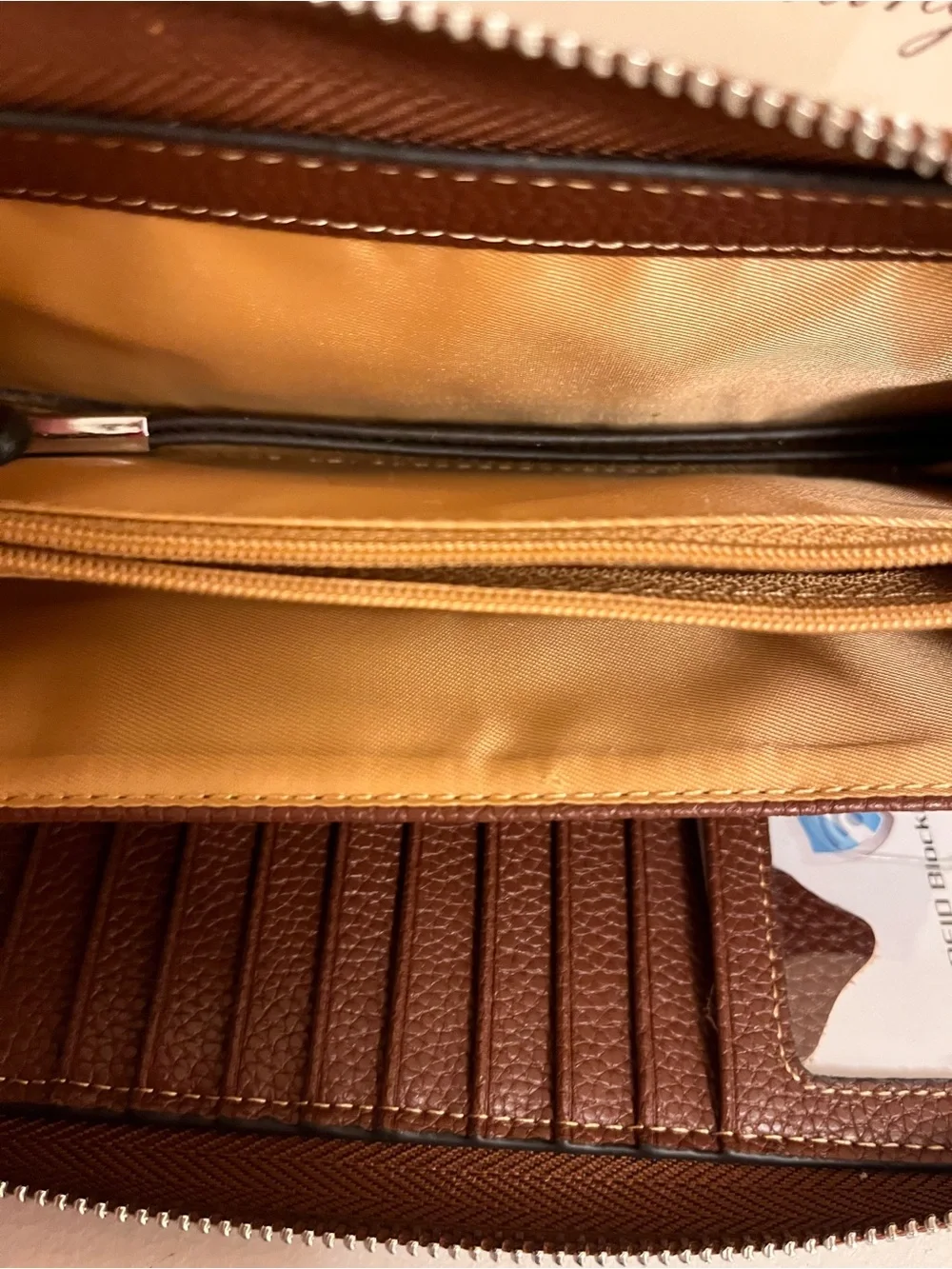 Lavemi Brown Genuine Leather RFID Blocking Zip-Around Wallet/Wristlet